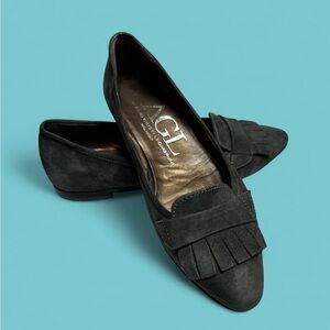 AGL Fringe Gray Suede Leather Flat, 36.5